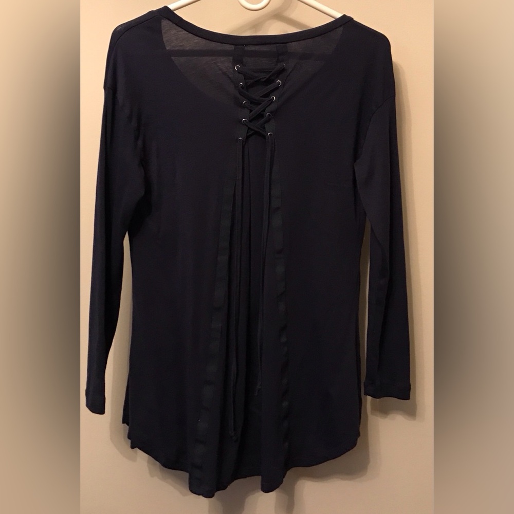 Black Lace-Up Long Sleeve Top